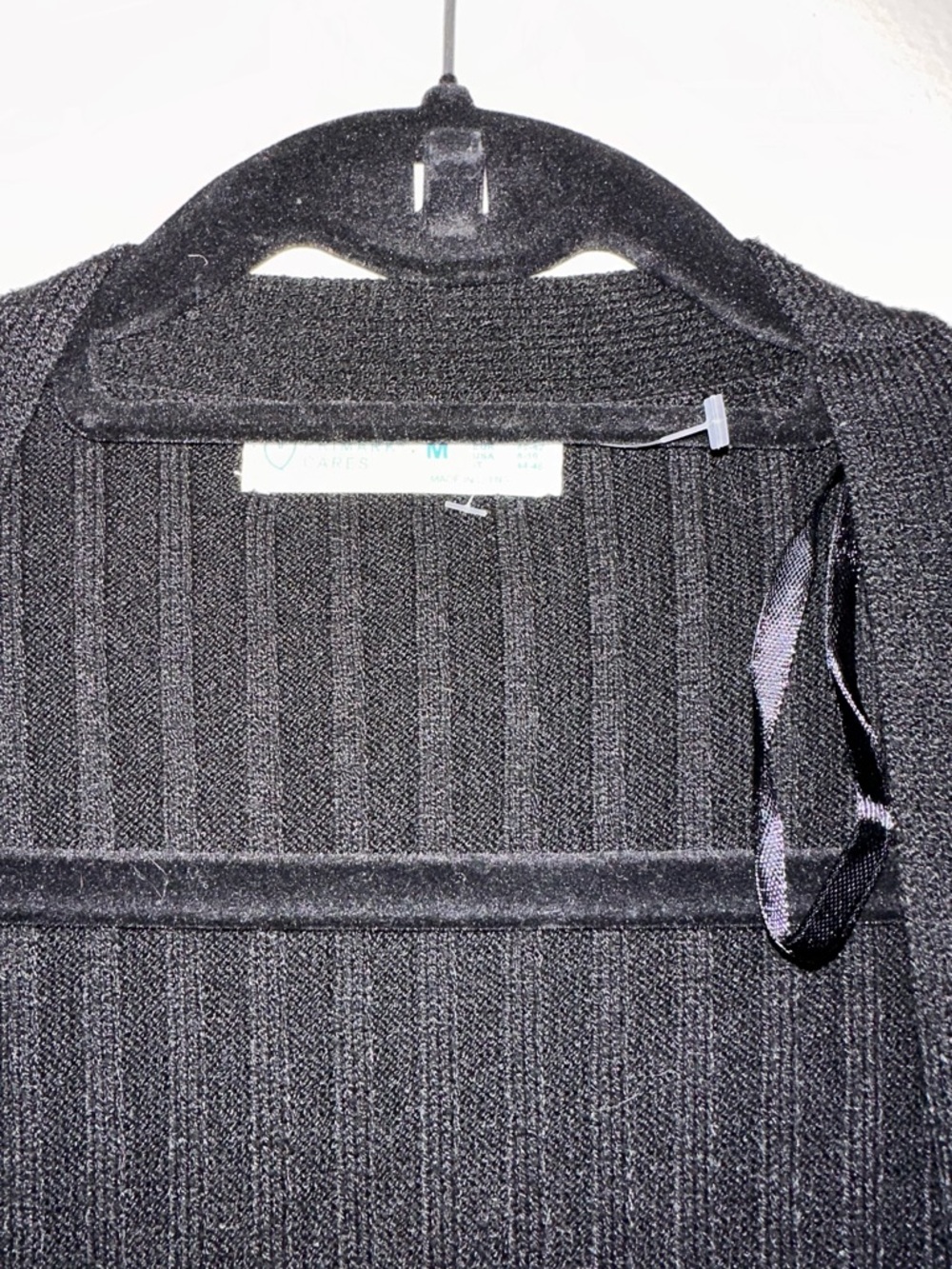 Long Black Ribbed Button-Front Cardigan - Picture 3 of 3